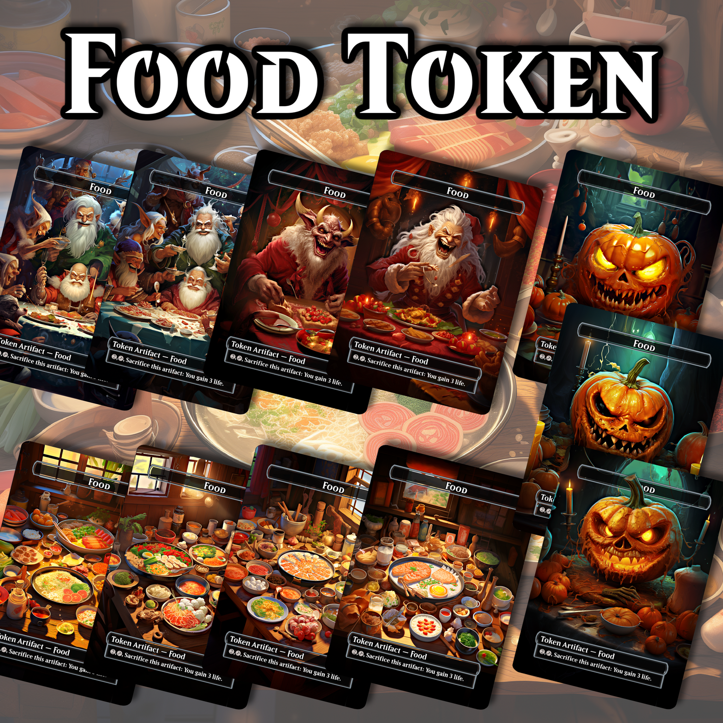 Pack of Full Art Food Tokens At Choice • Commander Ready • MTG