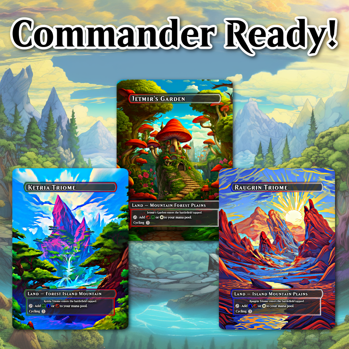 10X Triomes Lands Full Art Set • Detailed Comic Book Style • Commander Friendly • MTG Proxy •