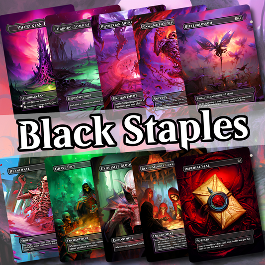 10X MTG Black Staples Proxy In A Fantasy Style • Commander Friendly •